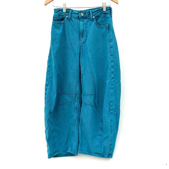 Gap Horseshoe High Rise Barrel Leg Jeans Teal Ultrasoft Denim 25 Turquoise - Picture 2 of 9
